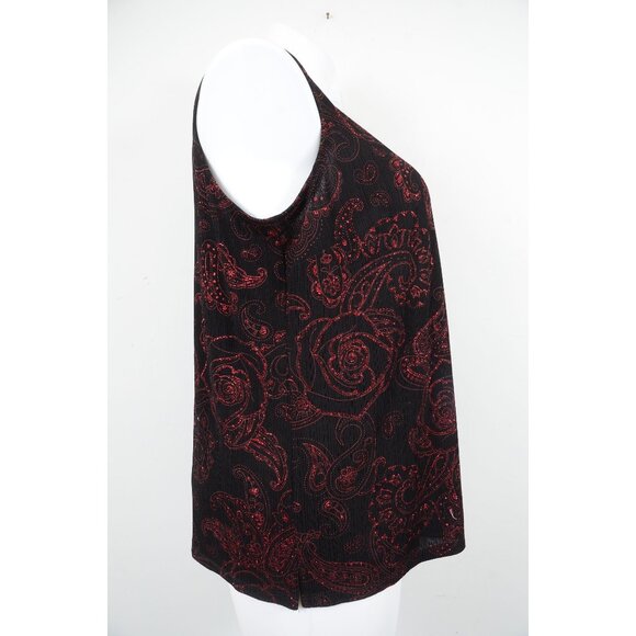TanJay Women's PLUS 2X Red Black Shimmer Sleeveless Blouse Holiday Christmas NWT - Picture 3 of 9